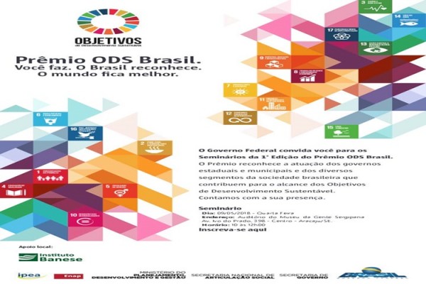 Convite para o Seminário da 1ª Edição do Prêmio ODS Brasil – Aracaju/SE.